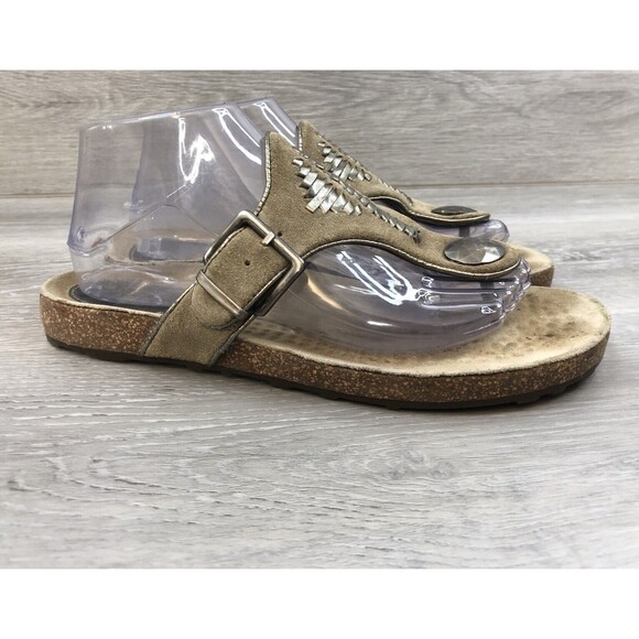 Zodiac Apache Women's Khaki Leather Slip On Adjustable Thong Sandals Size US 9M - Picture 1 of 8